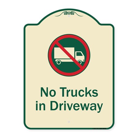 Signmission Designer Series-No Trucks In Driveway With Graphic Tan & Green, 24" x 18", TG-1824-9810 A-DES-TG-1824-9810